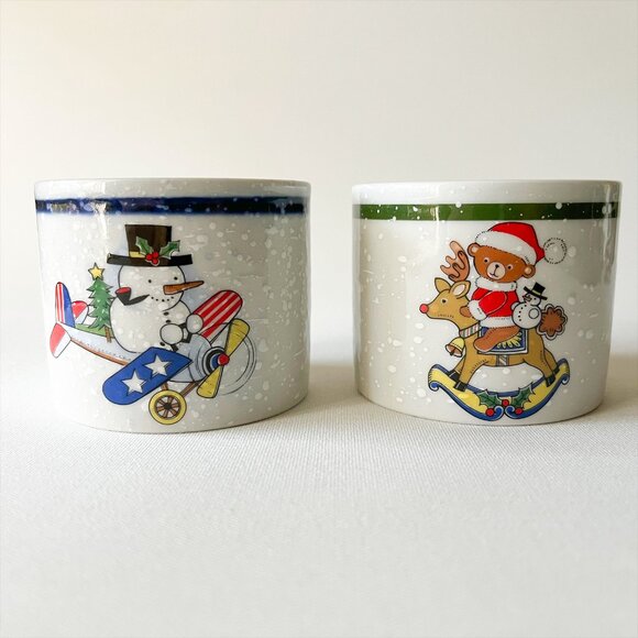 Mikasa Christmas Votive Candle Holder Set Teddy Bear Santa on Reindeer & Snowman - Picture 8 of 8